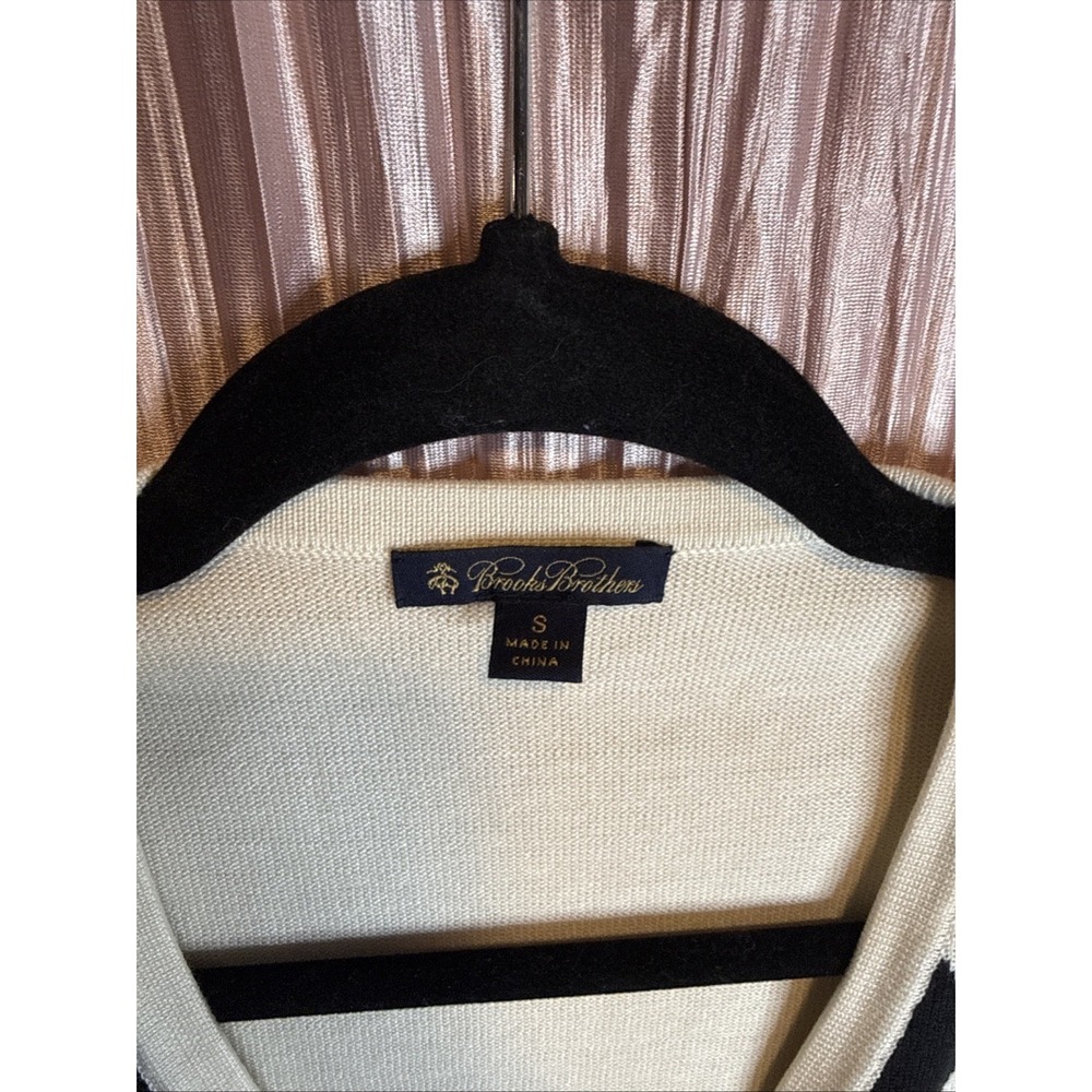 Brooks Brothers Argyle Cardigan Black Cream Button Front Sweater Size S - Picture 3 of 8